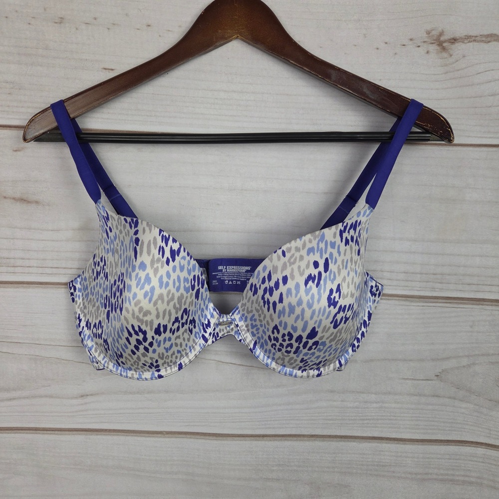 Self Expressions Maidenform Bra 36D Blue Leopard Print Good i-Fit Underwire